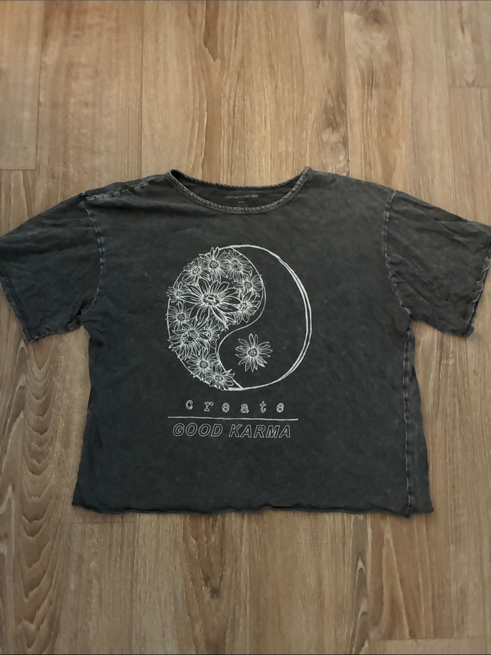 Caution To The Wind Black Floral Yin Yang Tee